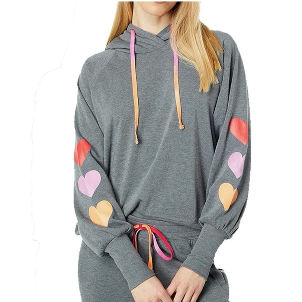 P.J. Salvage Gray Hoodie with Pink Hearts / Love in Color